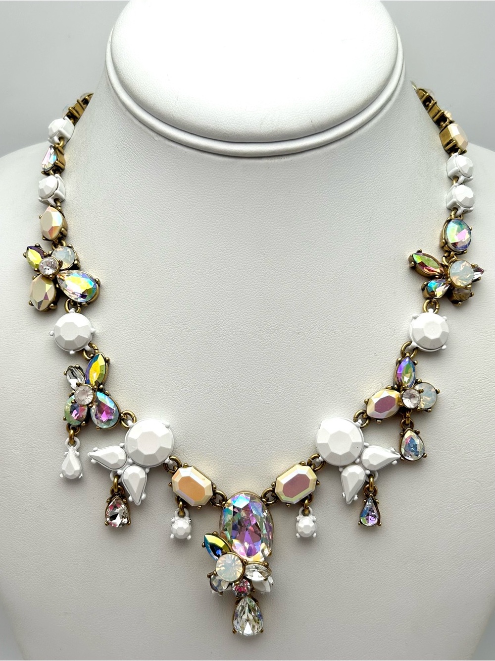 J. Crew White Opalescent and AB Jeweled Necklace